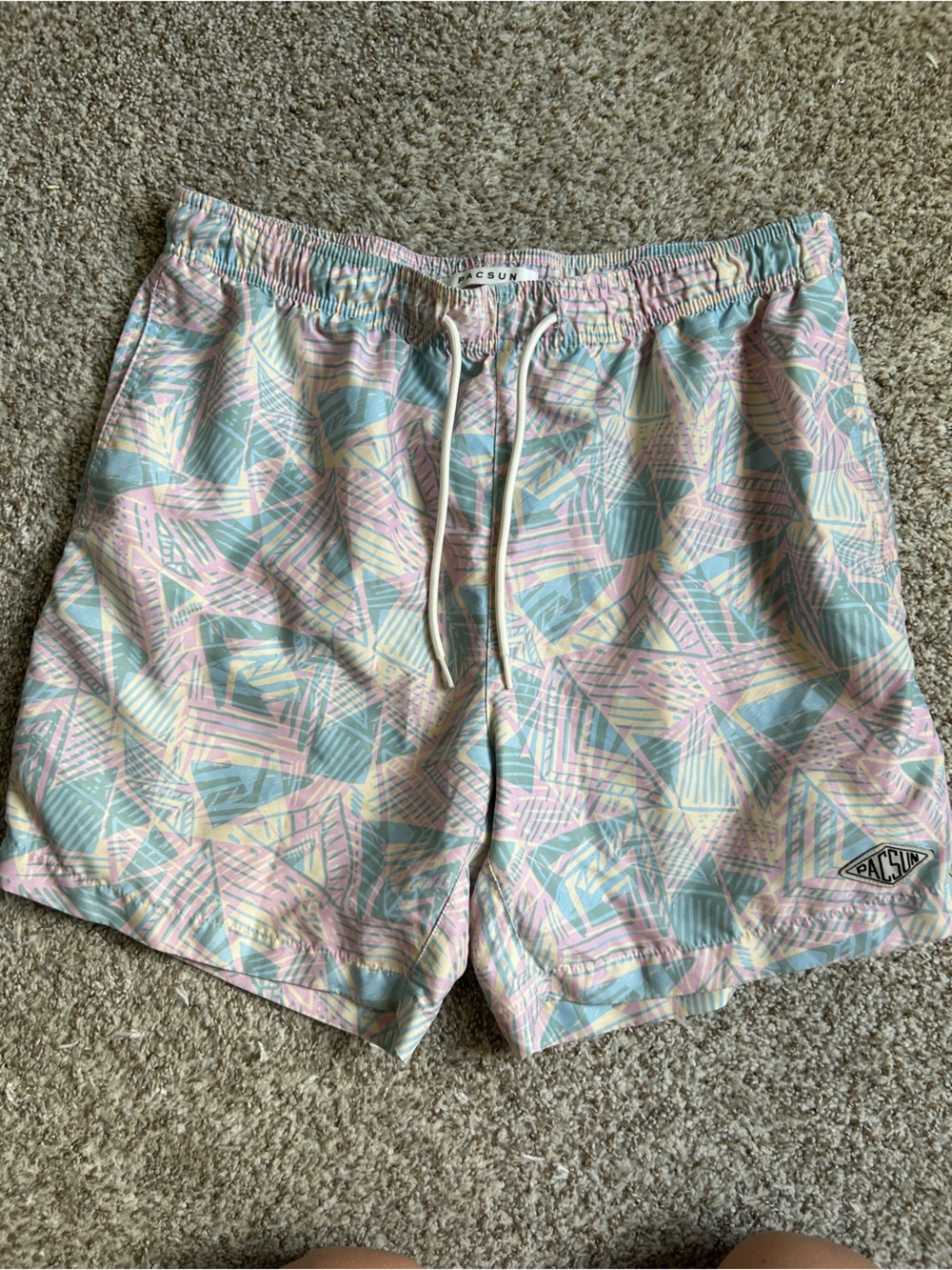 PacSun Pastel Geo Print Drawstring Swim Trunks Vacation Beach Summer Large